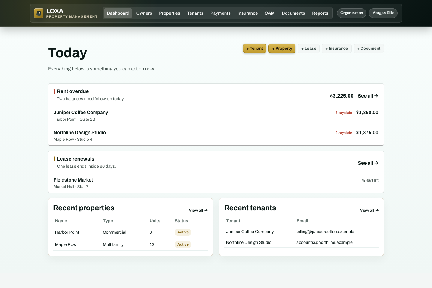 LOXA Using LOXA on mobile screen with fictional demonstration data